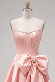 Peach Pink Corset Satin A-Line Short Homecoming Dress with Bow