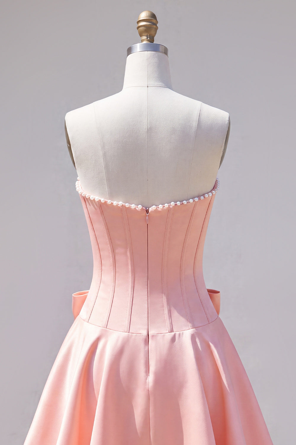 Peach Pink Corset Satin A-Line Short Homecoming Dress with Bow