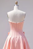 Peach Pink Corset Satin A-Line Short Homecoming Dress with Bow