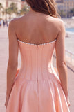 Peach Pink Corset Satin A-Line Short Homecoming Dress with Bow