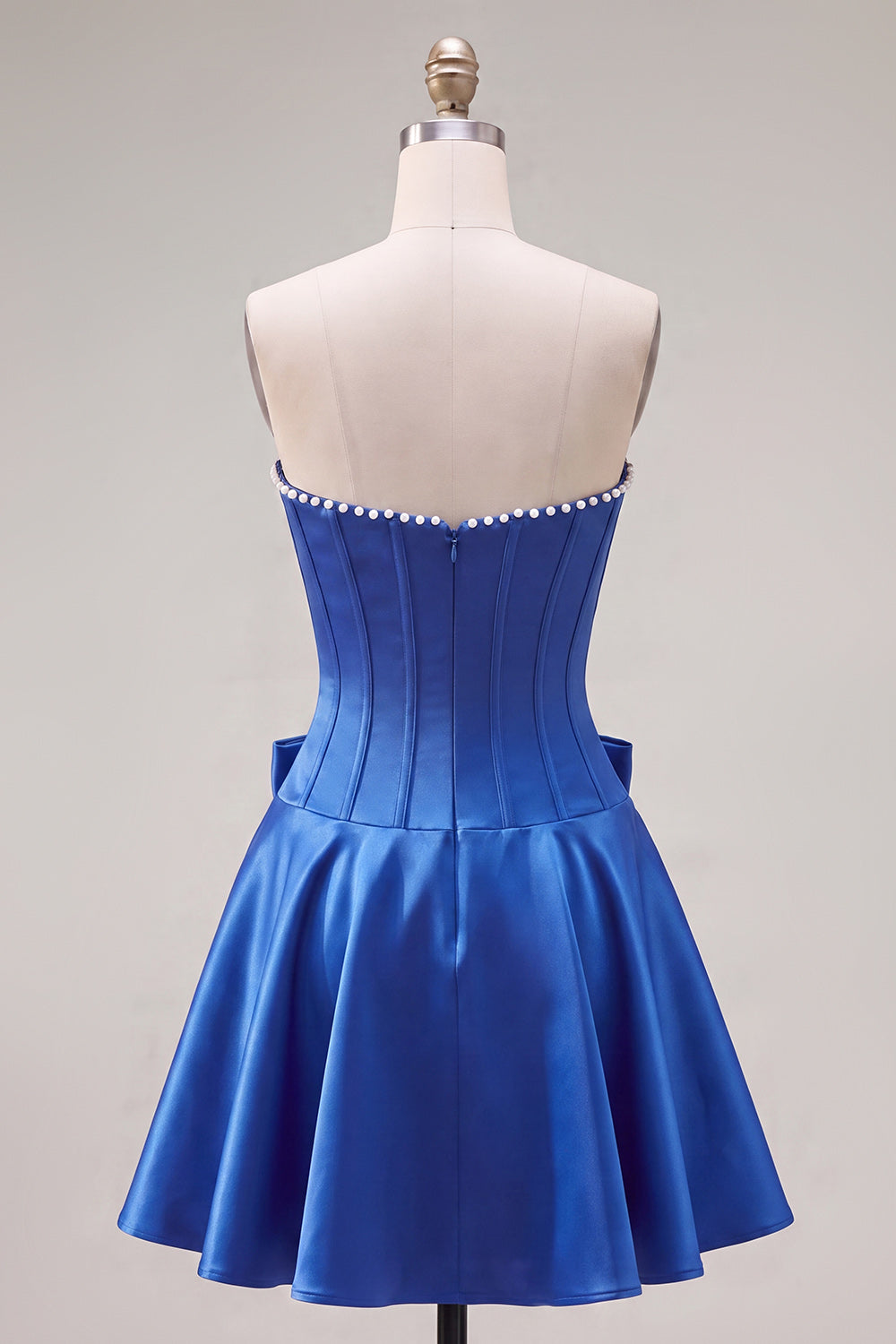 Peach Pink Corset Satin A-Line Short Homecoming Dress with Bow