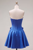 Peach Pink Corset Satin A-Line Short Homecoming Dress with Bow