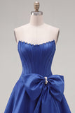 Peach Pink Corset Satin A-Line Short Homecoming Dress with Bow