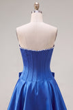 Peach Pink Corset Satin A-Line Short Homecoming Dress with Bow
