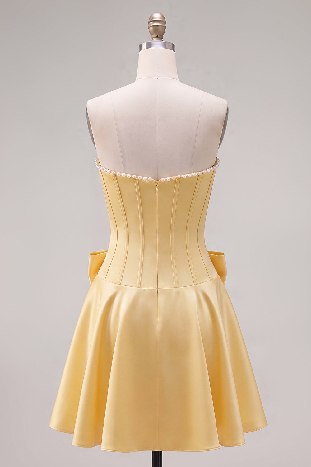 Peach Pink Corset Satin A-Line Short Homecoming Dress with Bow