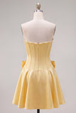 Peach Pink Corset Satin A-Line Short Homecoming Dress with Bow