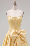 Peach Pink Corset Satin A-Line Short Homecoming Dress with Bow