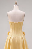 Peach Pink Corset Satin A-Line Short Homecoming Dress with Bow