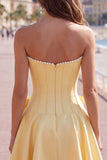 Peach Pink Corset Satin A-Line Short Homecoming Dress with Bow