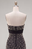 Sparkly Black Beaded Ruffled Tight Short Homecoming Dress with Bow