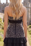 Sparkly Black Beaded Ruffled Tight Short Homecoming Dress with Bow