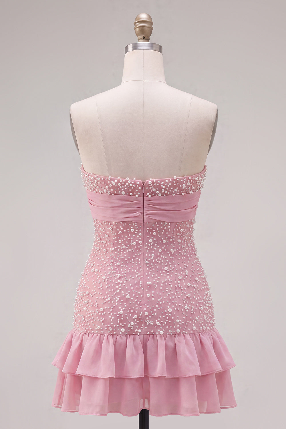 Sparkly Pink Beaded Ruffled Tight Short Homecoming Dress with Bow