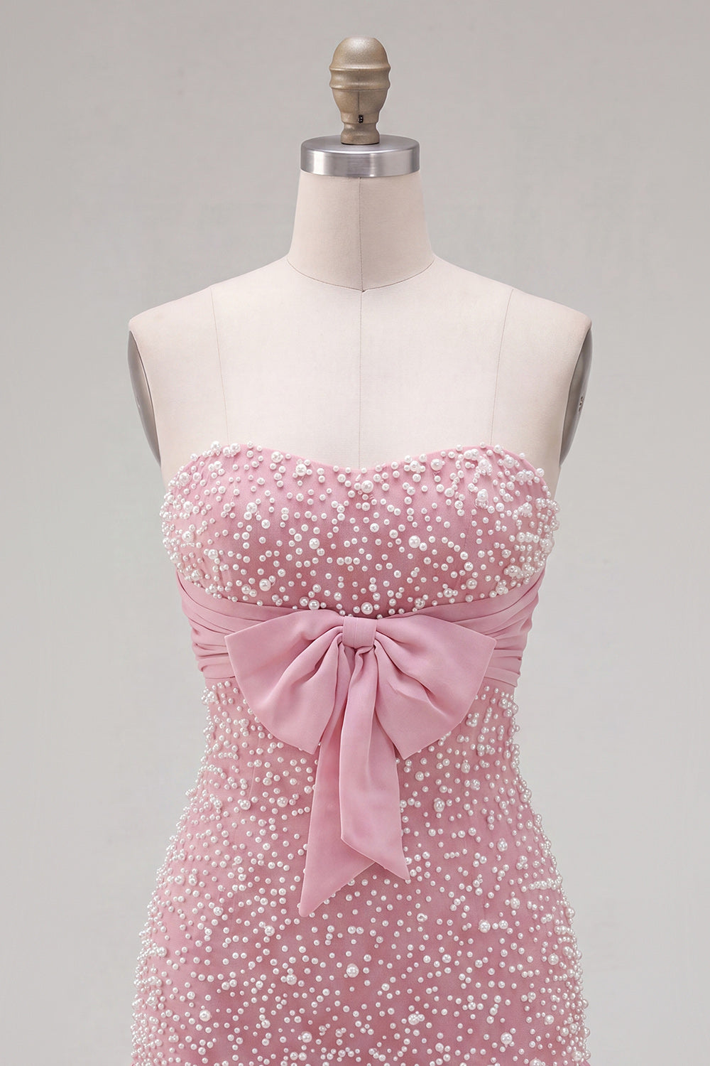 Sparkly Pink Beaded Ruffled Tight Short Homecoming Dress with Bow