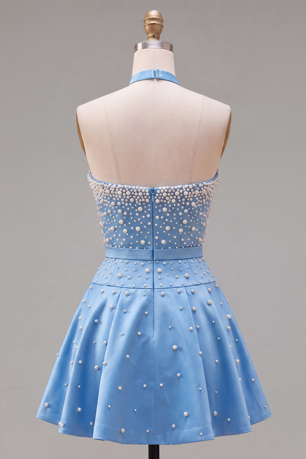 Sparkly Blue Satin Beaded Sweetheart Short Homecoming Dress with 3D Flower