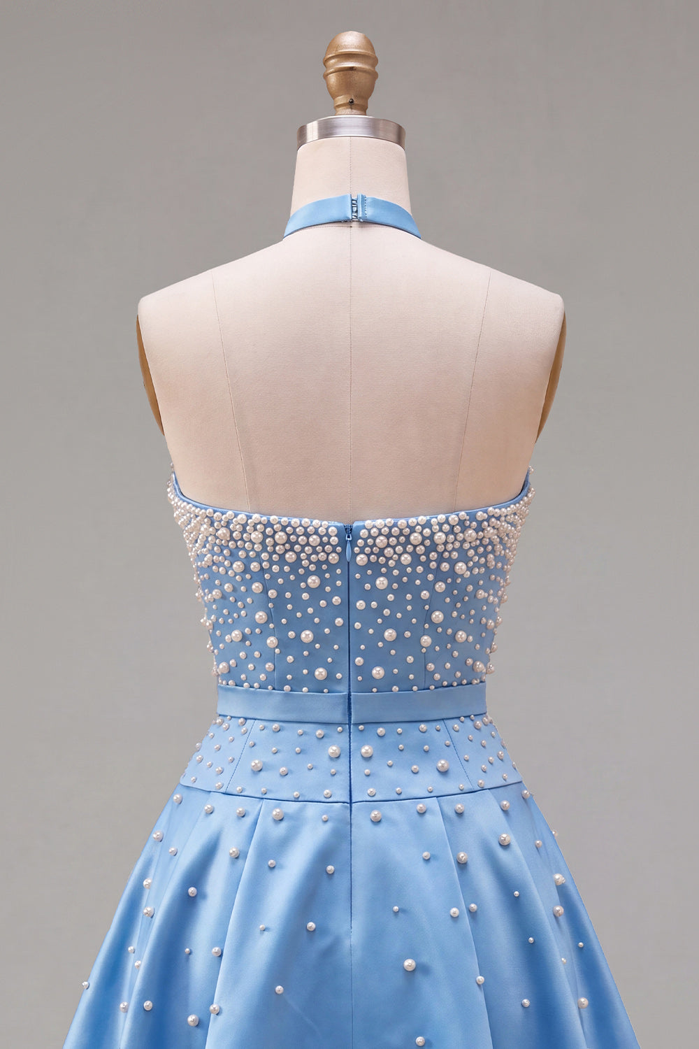 Sparkly Blue Satin Beaded Sweetheart Short Homecoming Dress with 3D Flower