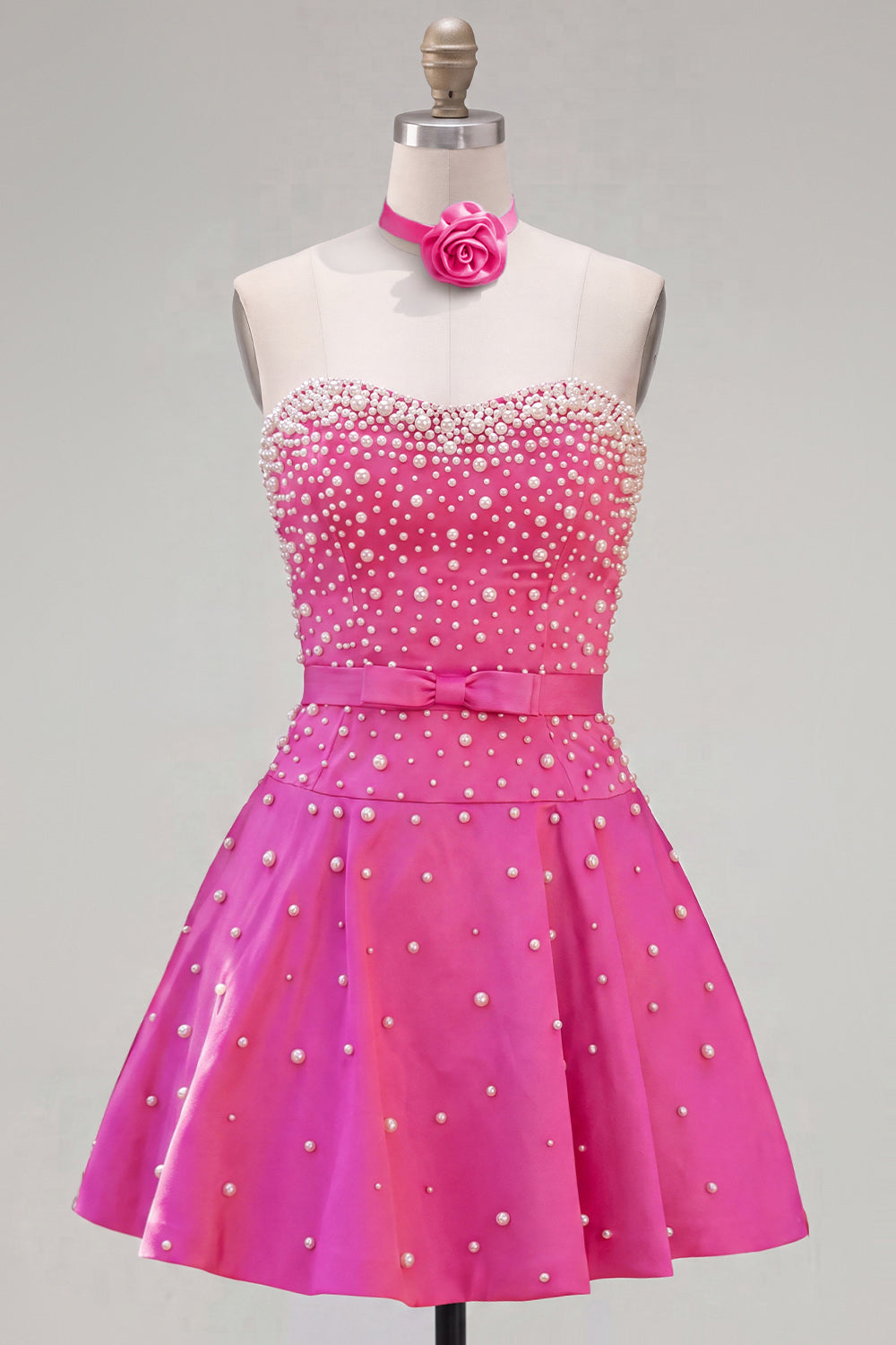 Sparkly Blue Satin Beaded Sweetheart Short Homecoming Dress with 3D Flower