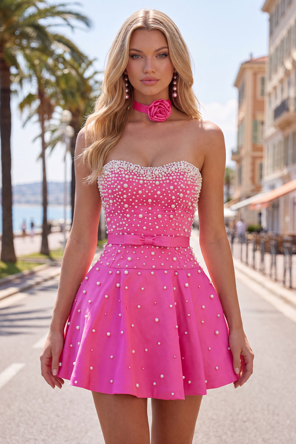 Sparkly Blue Satin Beaded Sweetheart Short Homecoming Dress with 3D Flower