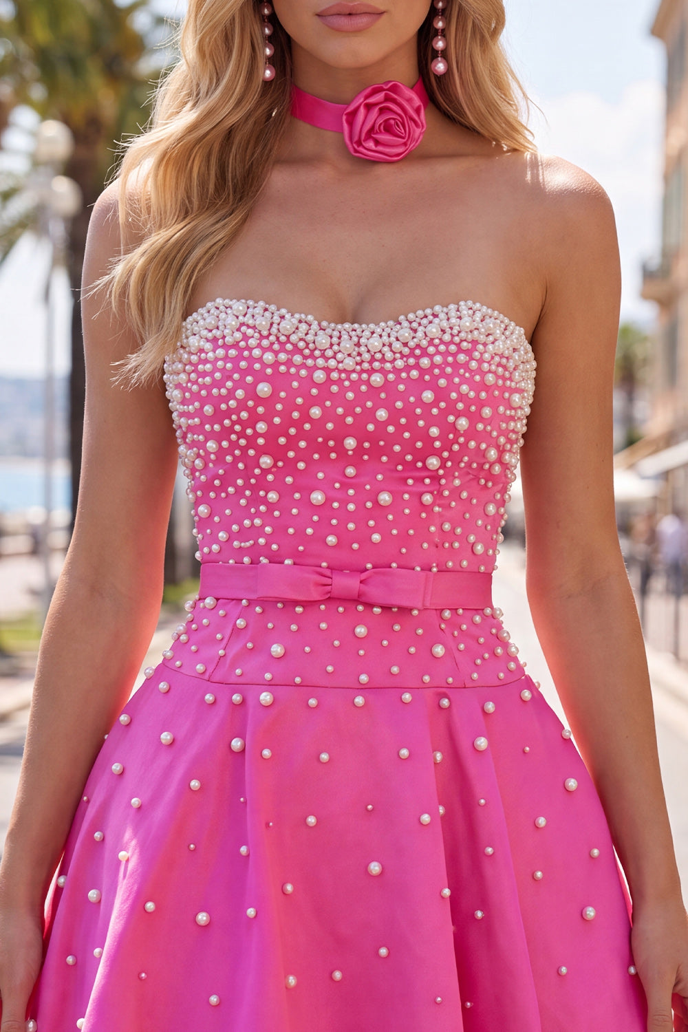 Sparkly Blue Satin Beaded Sweetheart Short Homecoming Dress with 3D Flower