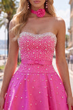 Sparkly Blue Satin Beaded Sweetheart Short Homecoming Dress with 3D Flower