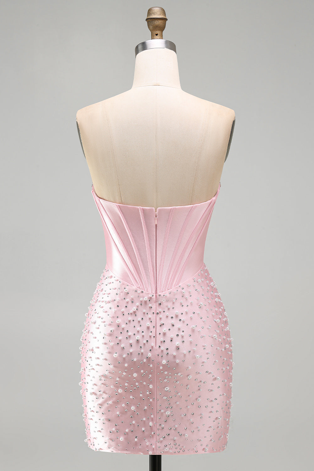 Sparkly Pink Corset Tight Sweetheart Short Pearl Homecoming Dress with Rhinestone