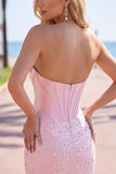 Sparkly Pink Corset Tight Sweetheart Short Pearl Homecoming Dress with Rhinestone