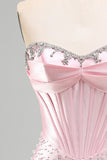 Sparkly Pink Corset Tight Sweetheart Short Pearl Homecoming Dress with Rhinestone