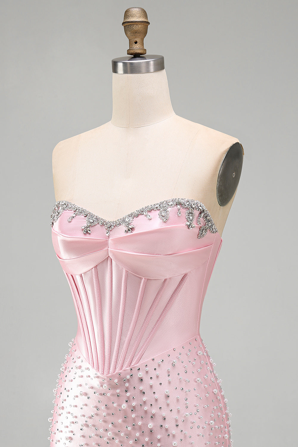 Sparkly Pink Corset Tight Sweetheart Short Pearl Homecoming Dress with Rhinestone