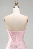 Sparkly Pink Corset Tight Sweetheart Short Pearl Homecoming Dress with Rhinestone
