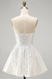 Sparkly White Sweetheart Beaded Short A-Line Homecoming Dress with Pearls