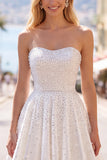 Sparkly White Sweetheart Beaded Short A-Line Homecoming Dress with Pearls