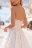 Sparkly White Sweetheart Beaded Short A-Line Homecoming Dress with Pearls