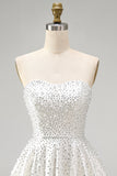 Sparkly White Sweetheart Beaded Short A-Line Homecoming Dress with Pearls