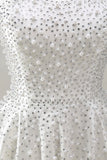 Sparkly White Sweetheart Beaded Short A-Line Homecoming Dress with Pearls