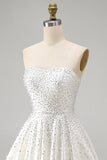 Sparkly White Sweetheart Beaded Short A-Line Homecoming Dress with Pearls