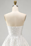 Sparkly White Sweetheart Beaded Short A-Line Homecoming Dress with Pearls