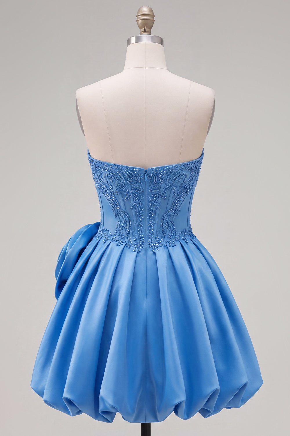 Dark Blue Corset Beaded A-Line Short Homecoming Dress with 3D Flower