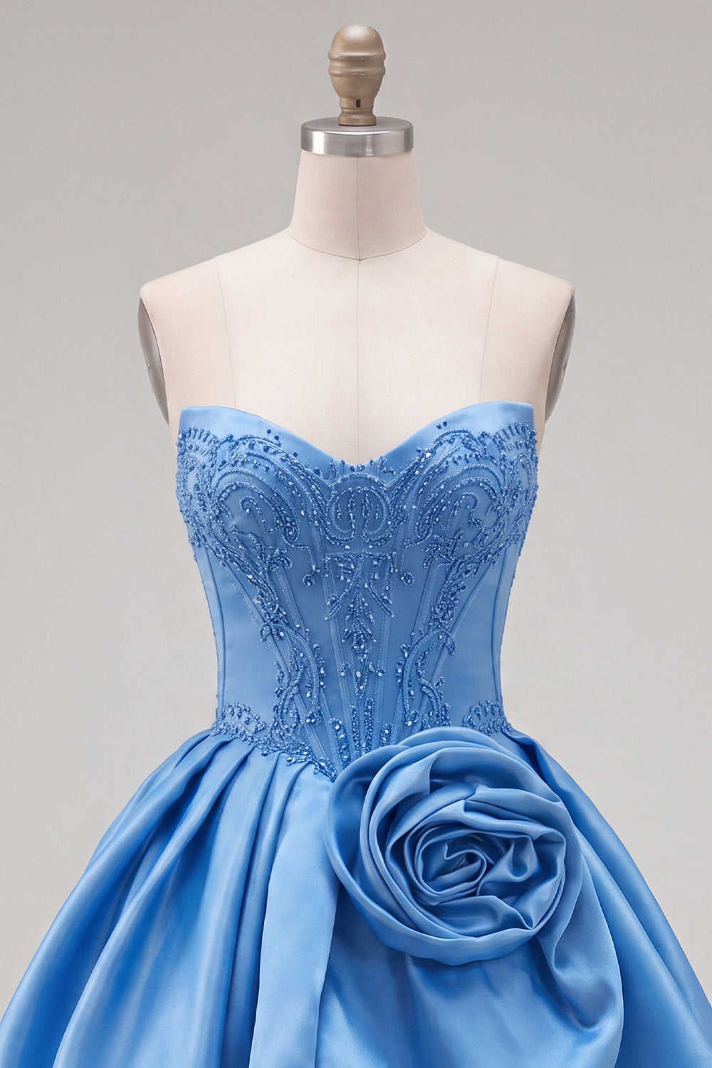 Dark Blue Corset Beaded A-Line Short Homecoming Dress with 3D Flower