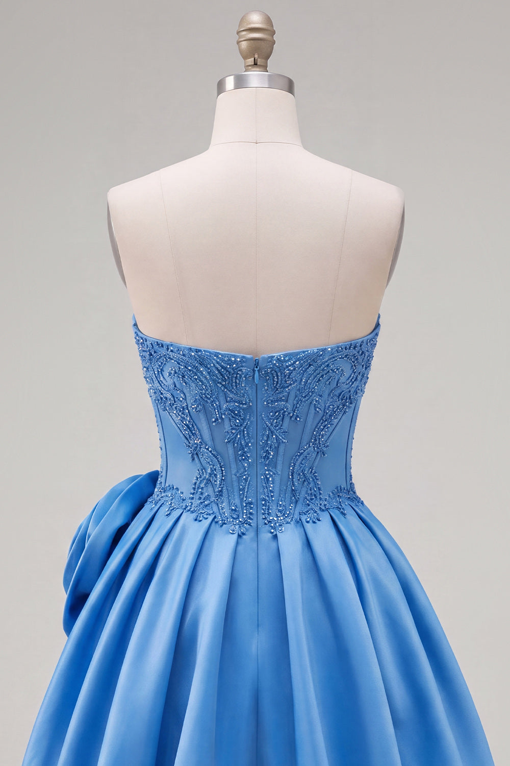 Dark Blue Corset Beaded A-Line Short Homecoming Dress with 3D Flower
