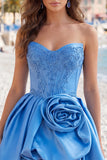 Dark Blue Corset Beaded A-Line Short Homecoming Dress with 3D Flower