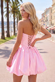 Dark Blue Corset Beaded A-Line Short Homecoming Dress with 3D Flower