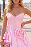Dark Blue Corset Beaded A-Line Short Homecoming Dress with 3D Flower