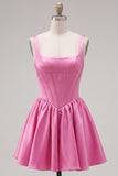 Simple Green Satin Corset A-Line Short Homecoming Dress