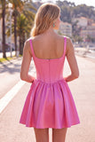 Simple Green Satin Corset A-Line Short Homecoming Dress