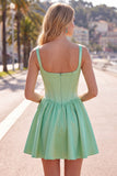 Simple Green Satin Corset A-Line Short Homecoming Dress