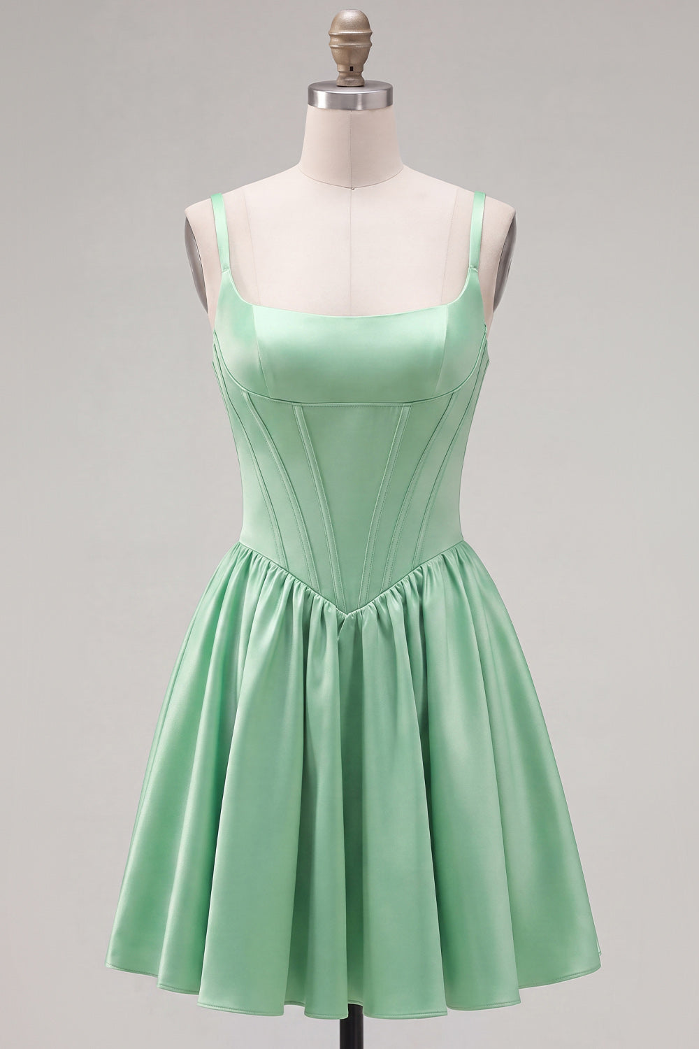 Simple Green Satin Corset A-Line Short Homecoming Dress
