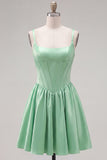 Simple Green Satin Corset A-Line Short Homecoming Dress