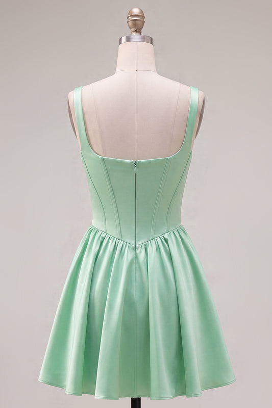 Simple Green Satin Corset A-Line Short Homecoming Dress