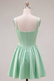 Simple Green Satin Corset A-Line Short Homecoming Dress