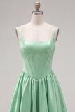 Simple Green Satin Corset A-Line Short Homecoming Dress