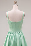 Simple Green Satin Corset A-Line Short Homecoming Dress